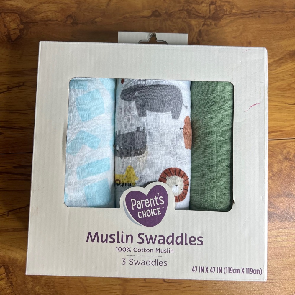 Parent's Choice Swaddle Blankets Multi Muslin 3‎ Pack Safari Geometric NEW